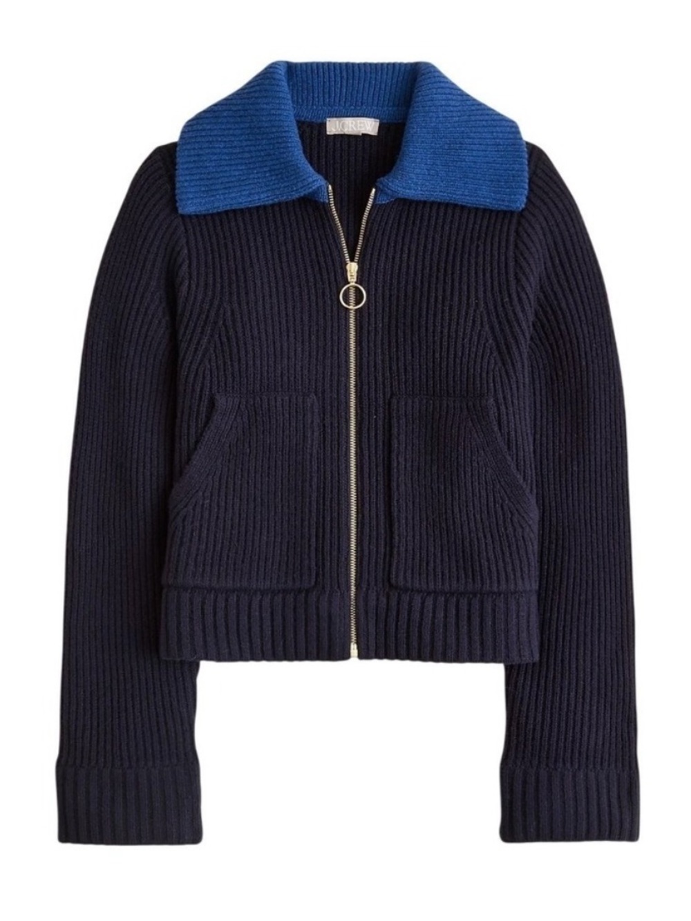 NEW J. Crew Colorblock Collared Full-Zip Sweater Jacket Merino Wool XS CR149